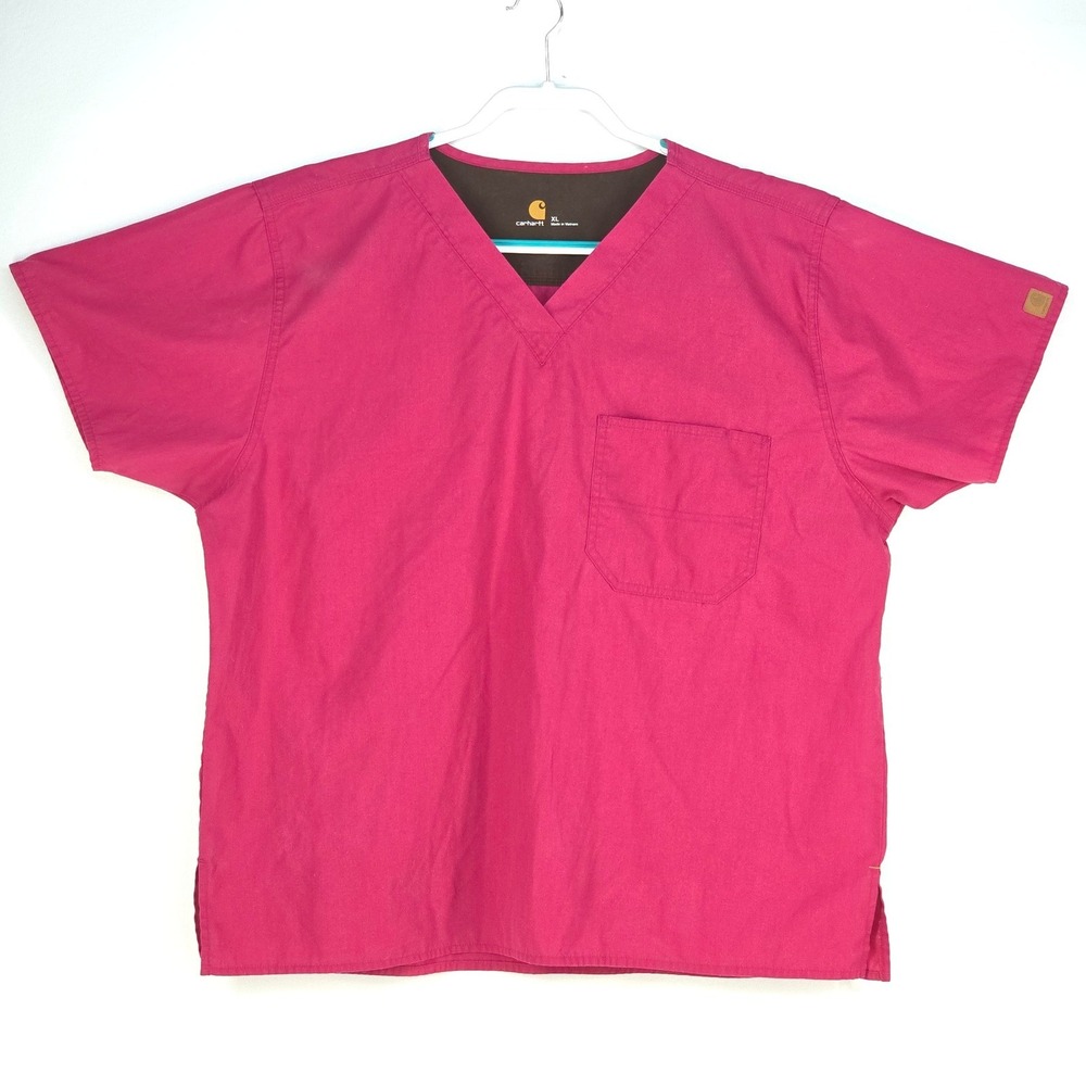 Carhartt Scrub Top Men Extra Large Pink V-Neck Nursing Tech Medical Professional